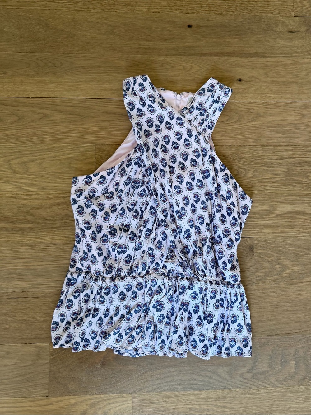 LOFT Pink Tank Top with Navy Floral Print